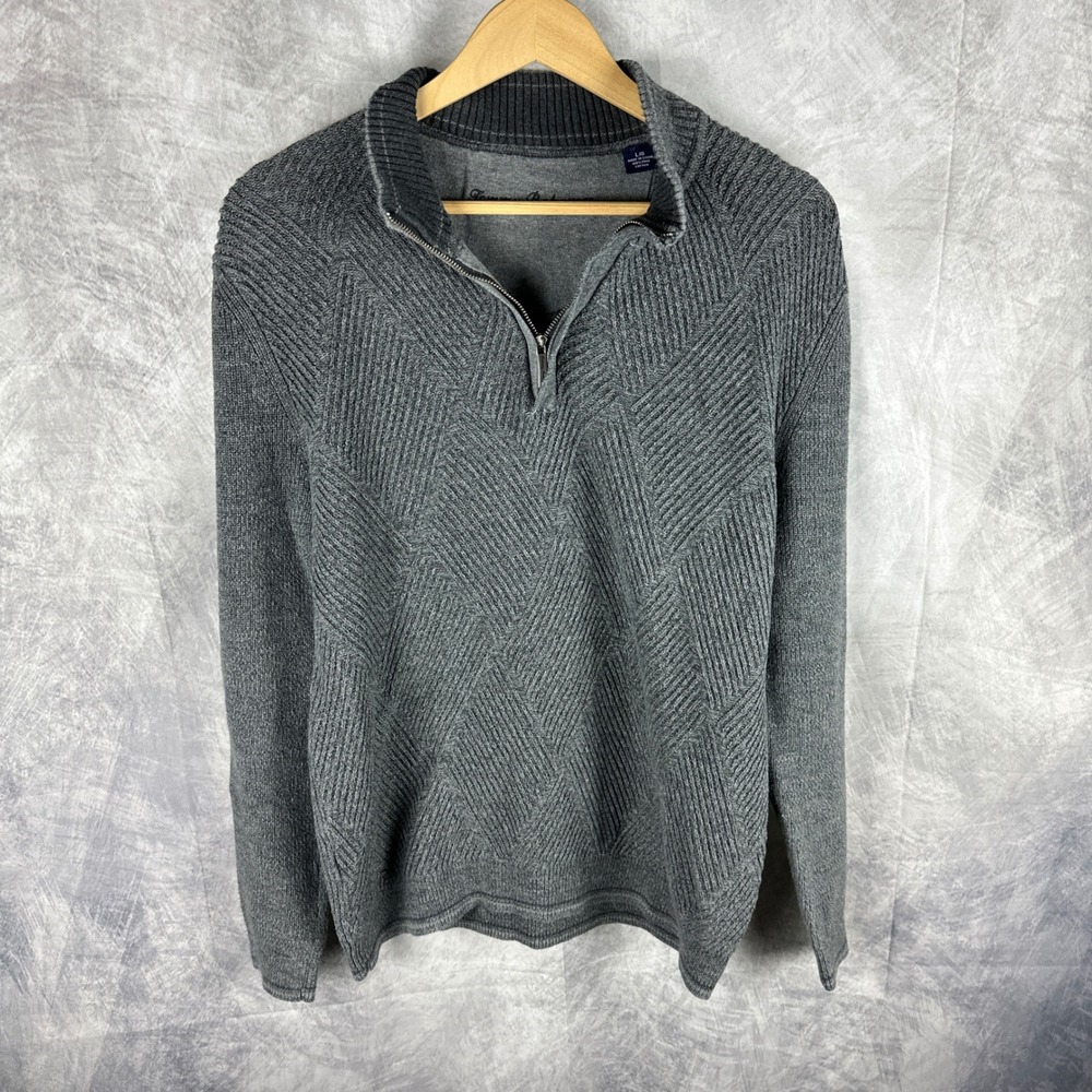 Tommy Bahama Mens Large Gray 100% Pima Cotton Diamond Knit Quarter Zip Sweater